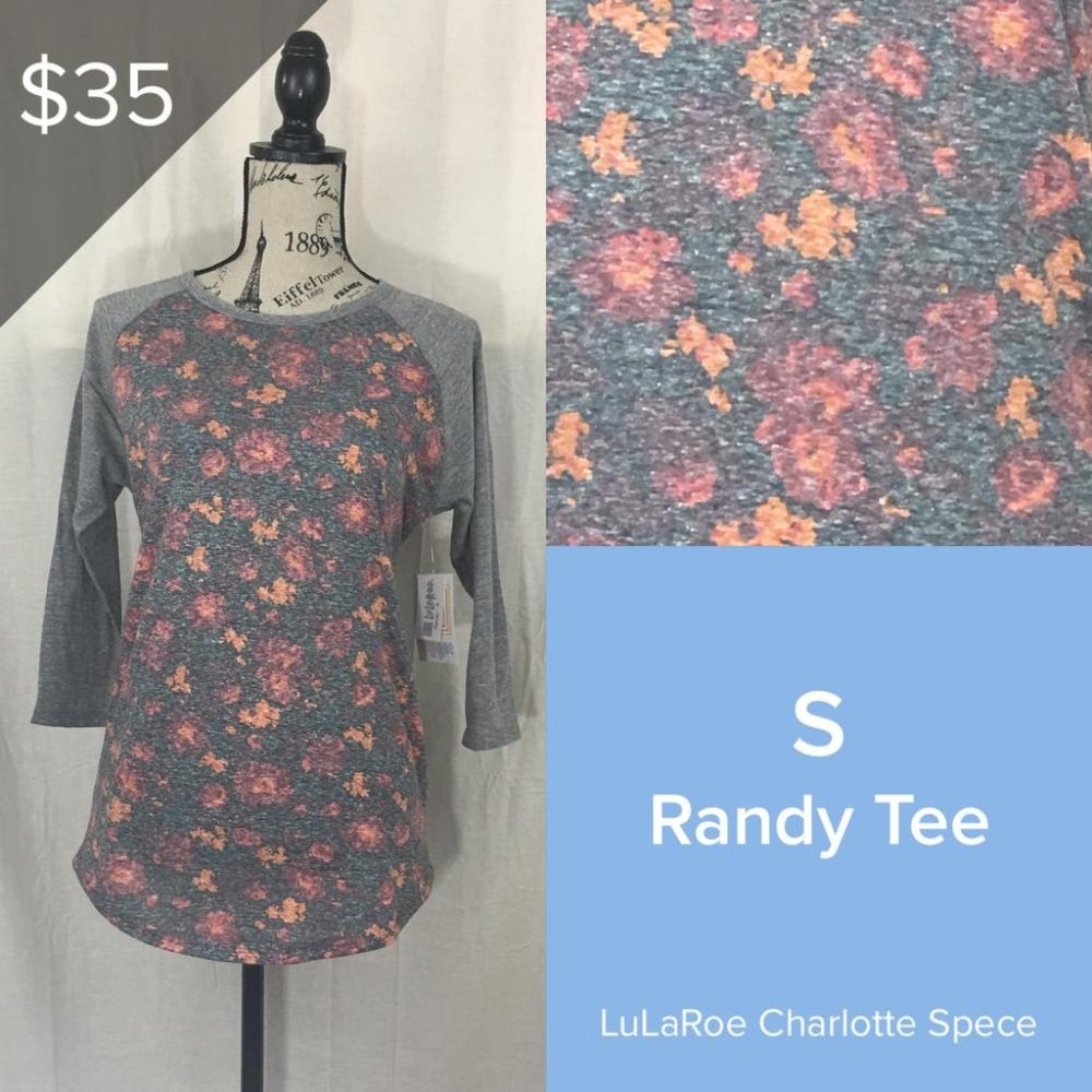 NWT Grey Floral Vintage Lularoe Randy Tee